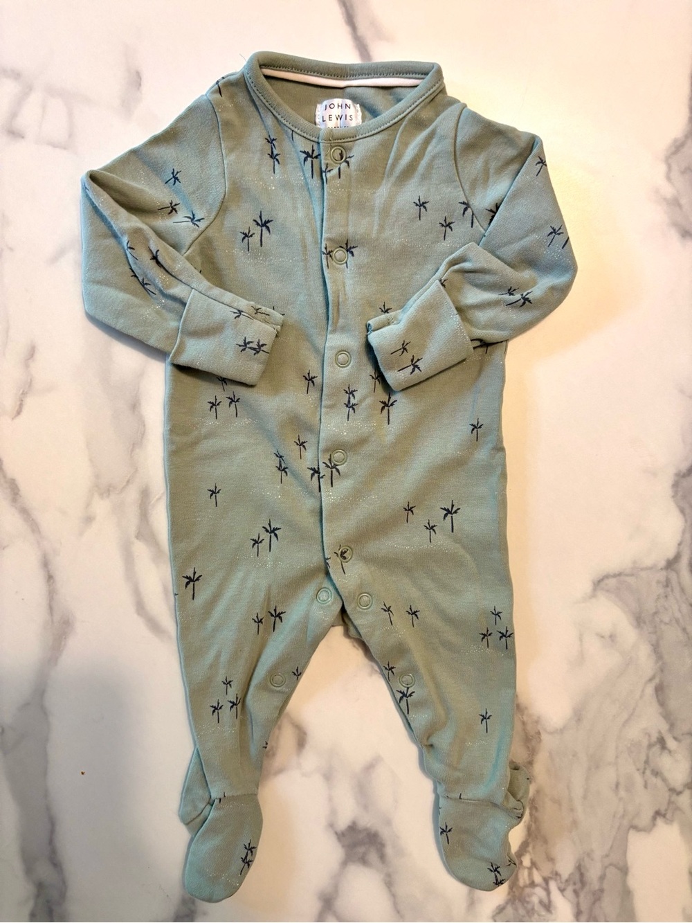 John Lewis Sage Green Palm-Print Footed One-Piece